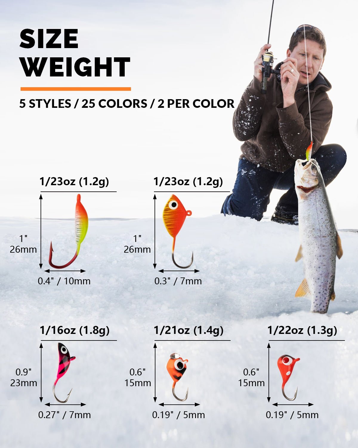 50PCS Ice Fishing Lures Jigs Kit for Walleye Perch - Image 4