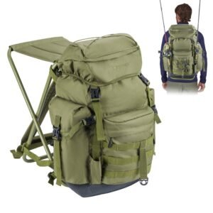 Fishing Backpack with Foldable Chair & Rod Holders