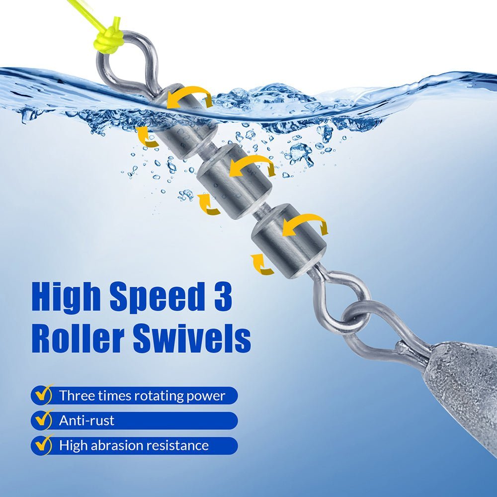 Crescent Fishing Spin Sinkers with 3 Roller Swivels - Image 5